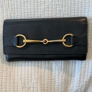 GUCCI Black Leather Horsebit Continental Wallet